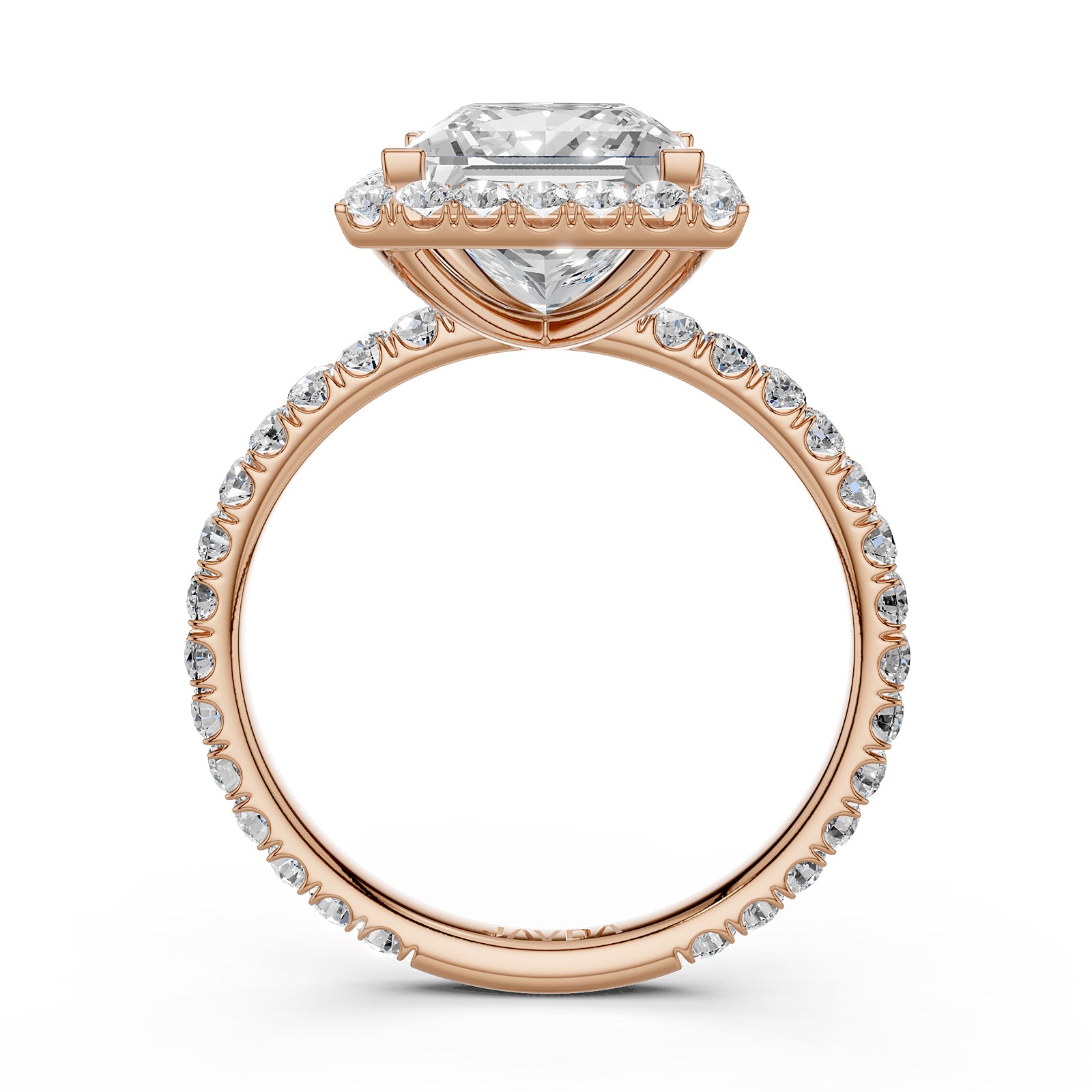 French Pave Set Halo Lab Grown Diamond Engagement Ring 2.59 Ctw.
